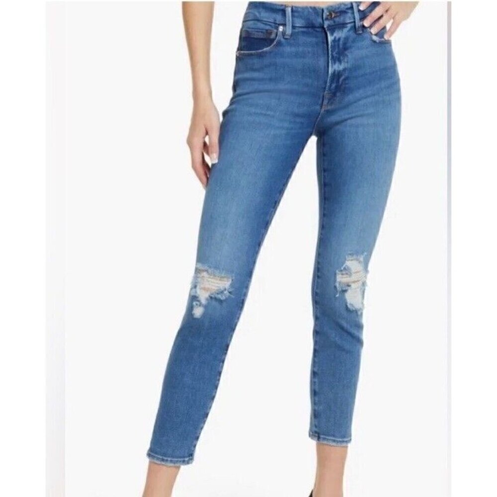 Good American Good Legs Ripped High Waist Crop Skinny Jeans Women's Sz 2 / 26